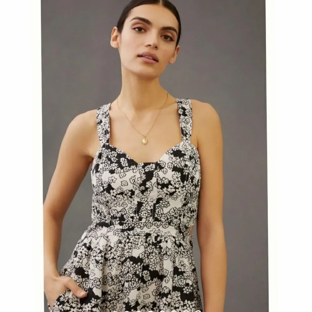 NWT Anthropologie floral black white printed midi sundress sleeveless Size S - Picture 2 of 10